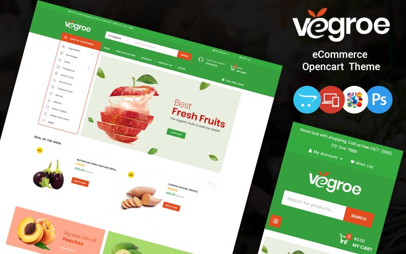 Vegroe - Grocery Shop OpenCart Template