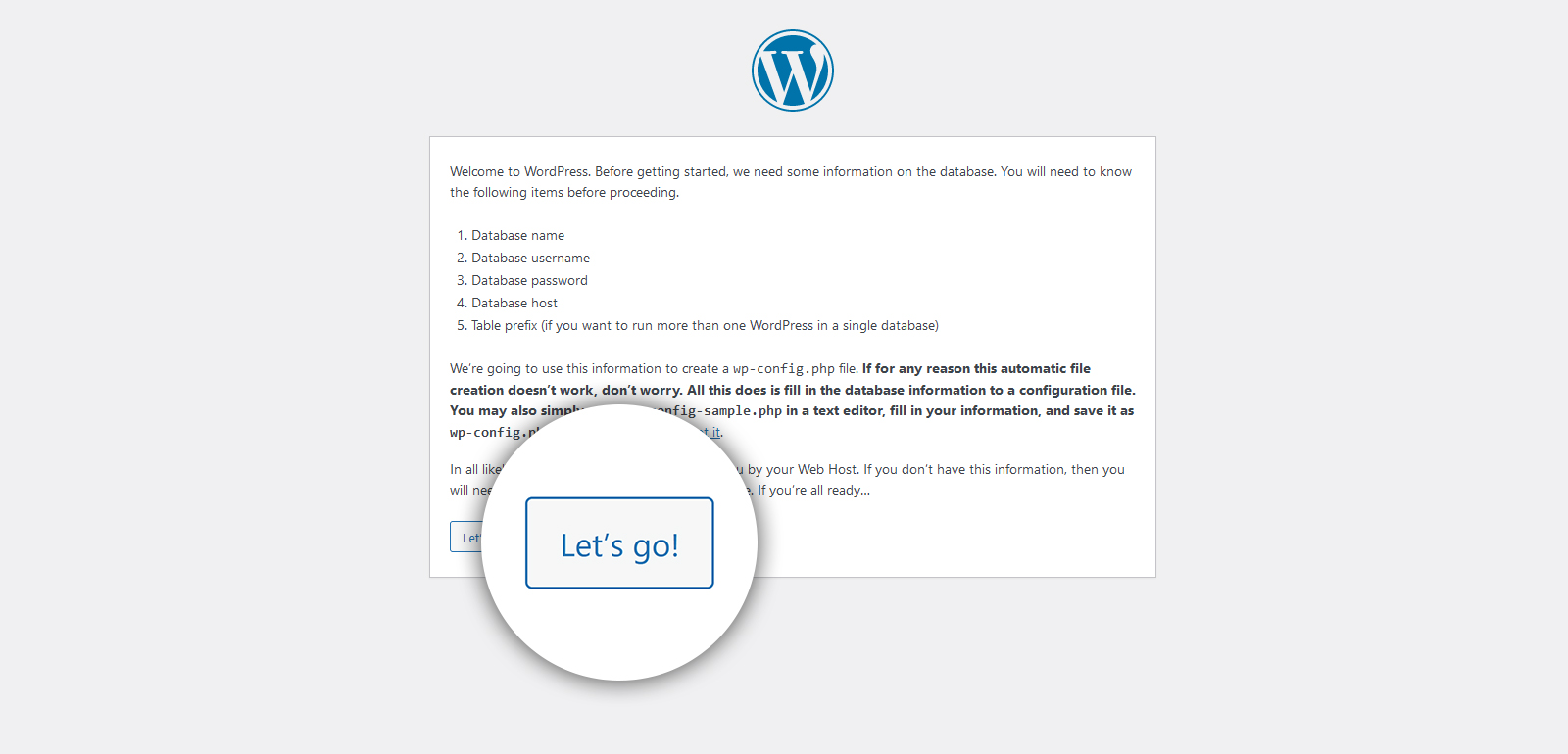 WordPress explains you which information required