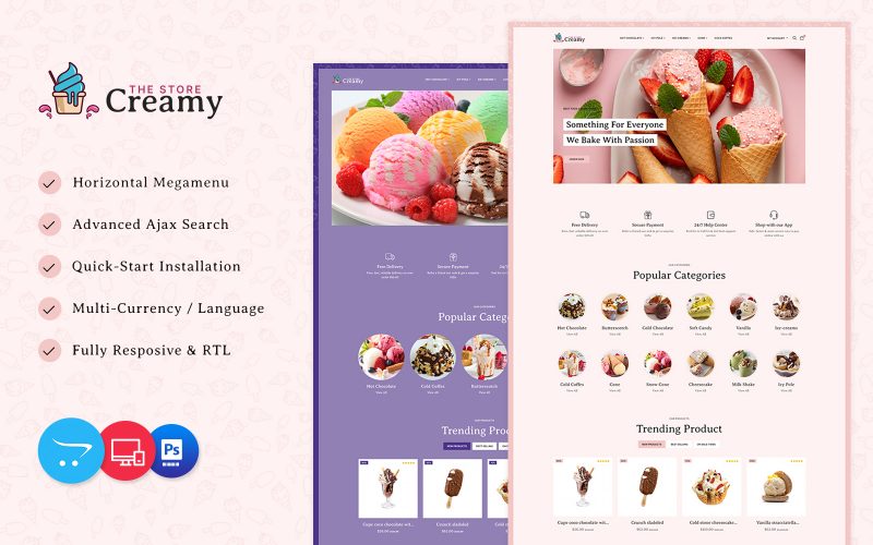 Creamy - Ice Cream Drink and Cake Store Multipurpose OpenCart Store