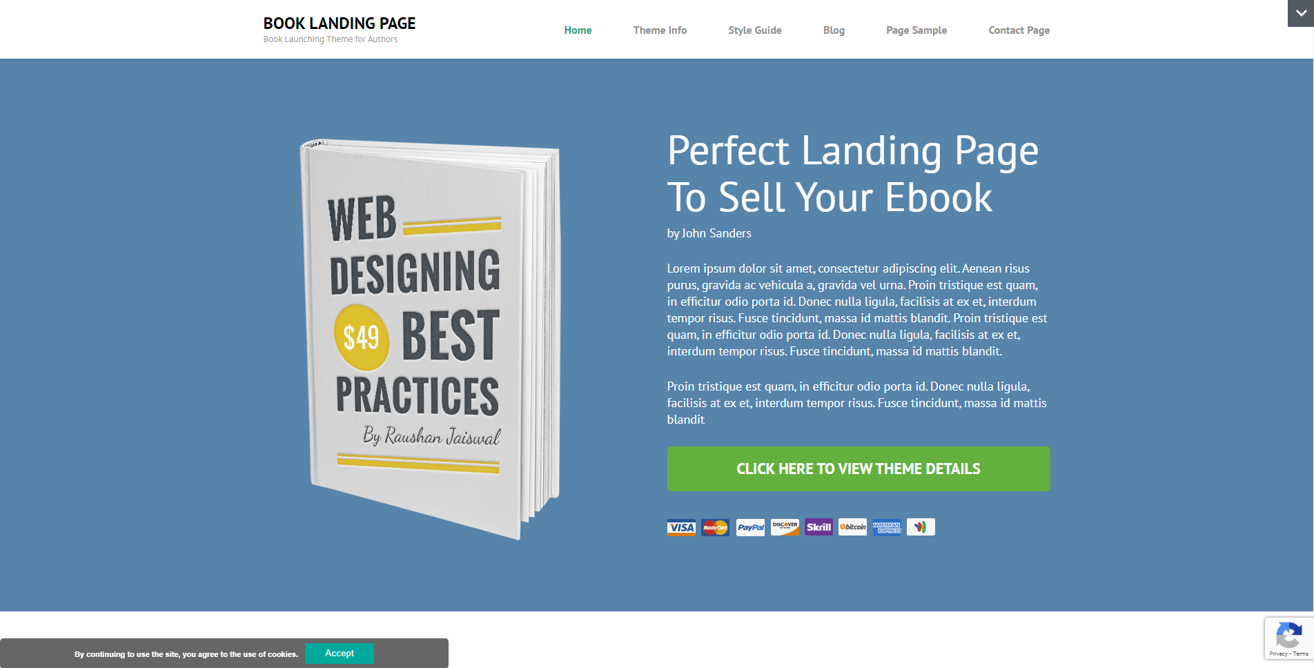 Book Landing Page - free landing page WordPress themes