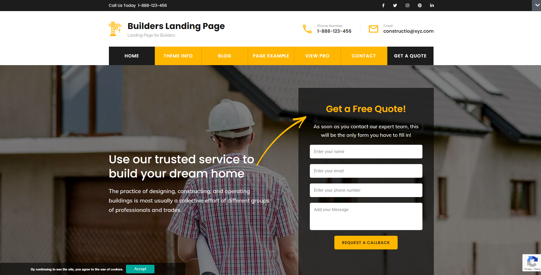 Builder Landing Page - free landing page WordPress themes