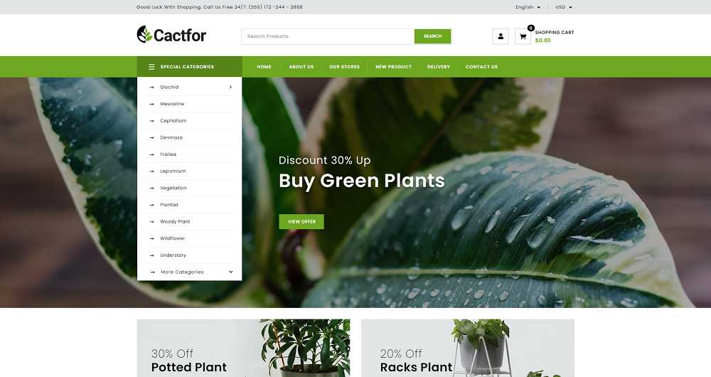 Cactfor - Plants and Gardening Tools Online Store PrestaShop Theme