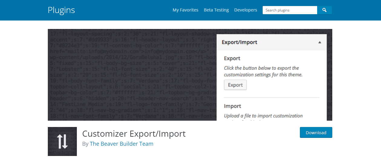 WordPress import export plugins - Customizer Export -Import