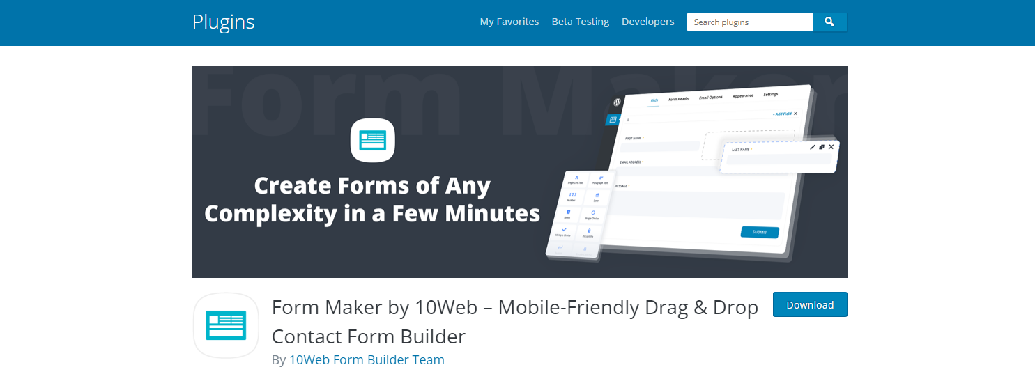Form Maker 10Web - WordPress Form Builder Plugins