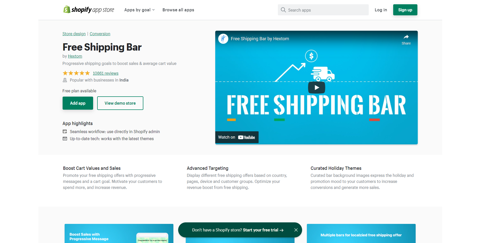 Free Shopify App - Free Shipping Bar