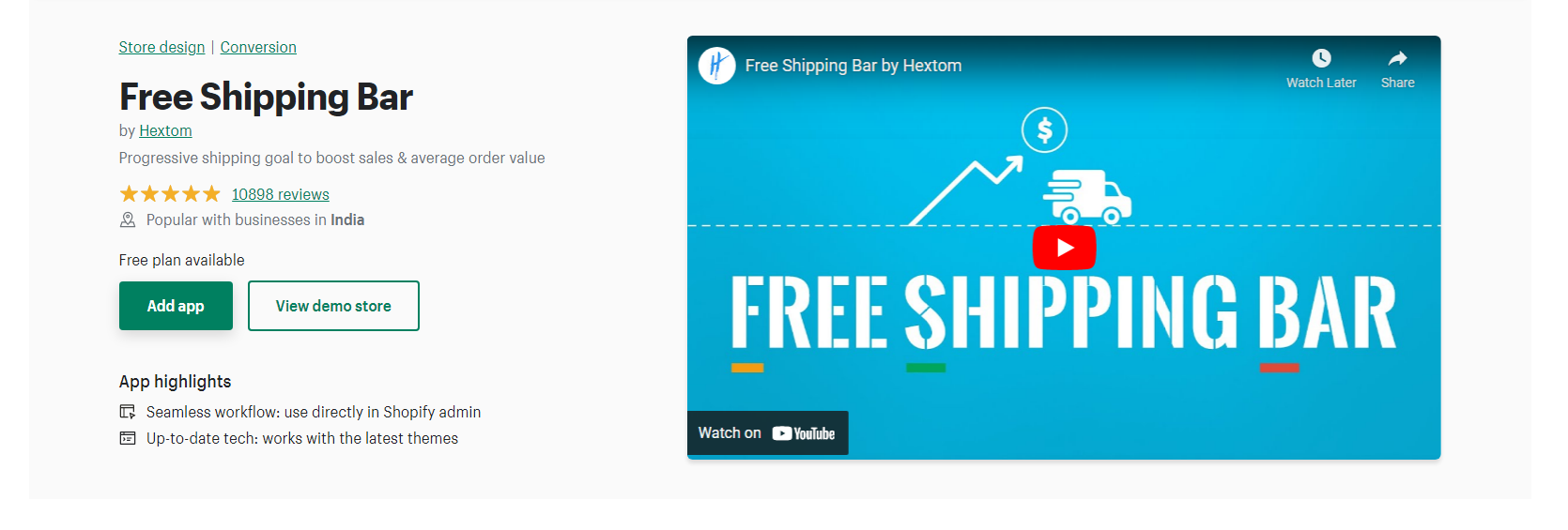 Hexatom - Shopify free Shipping Bar