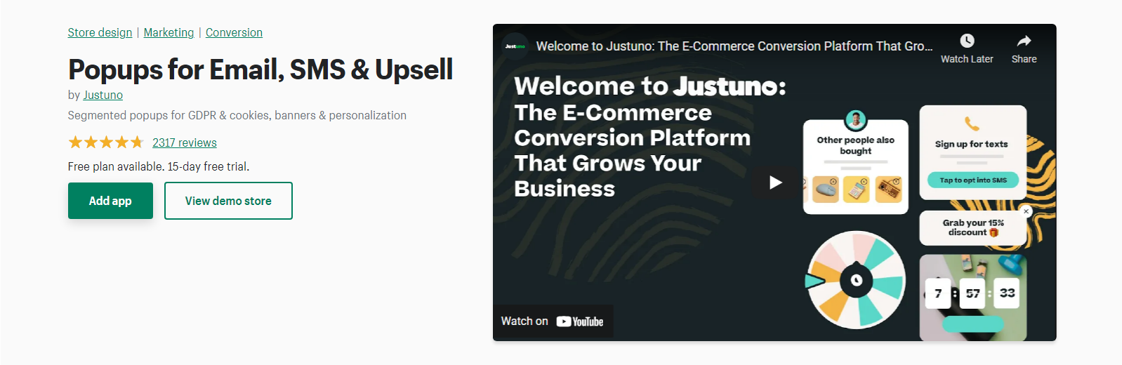 Justuno - shopify email popup