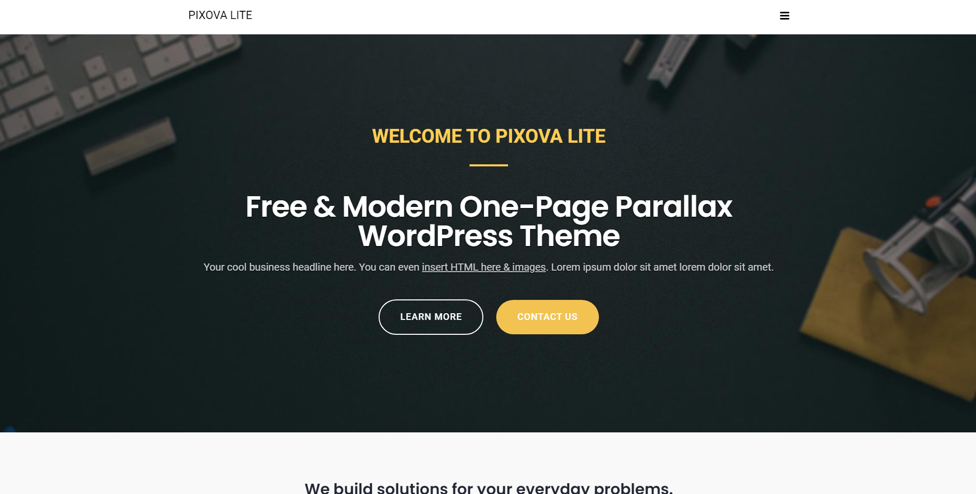 Pixova - free landing page WordPress themes