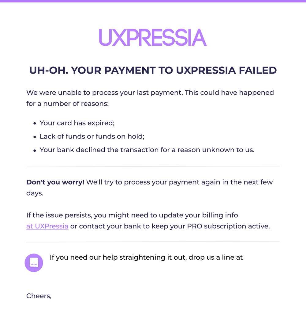 Reminder of Failed Payment Email Campaign