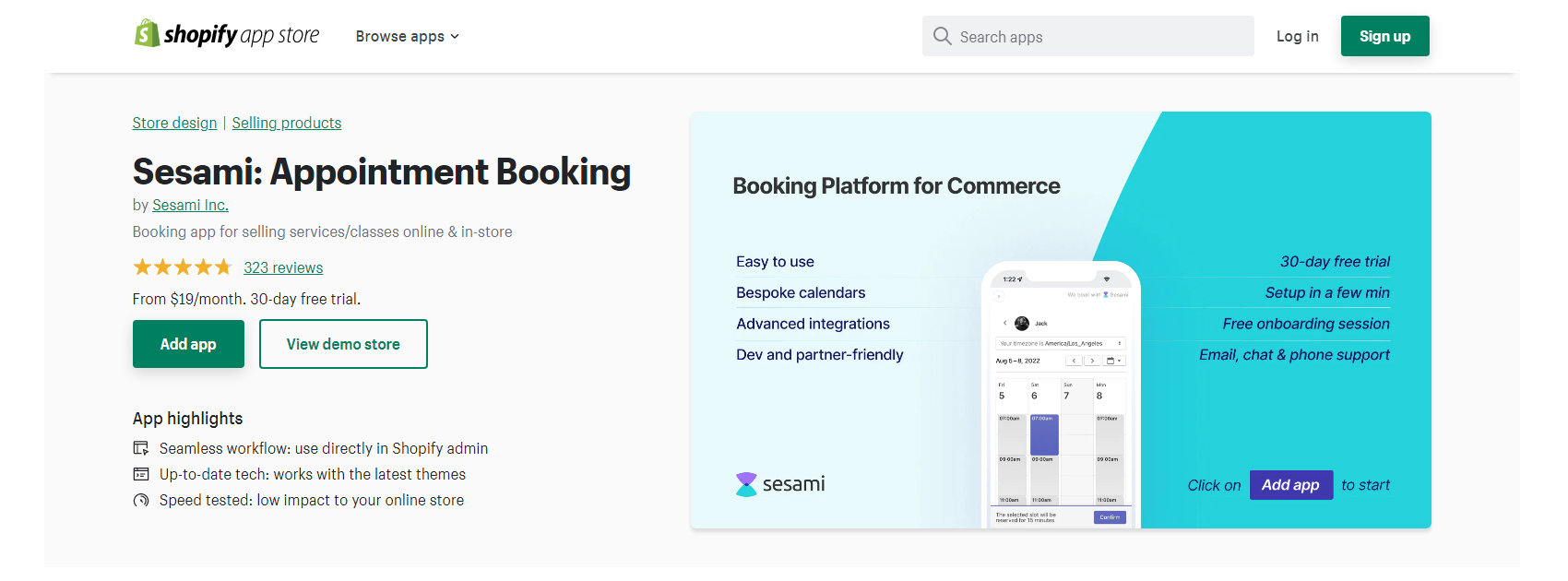 Sesami - Shopify booking system
