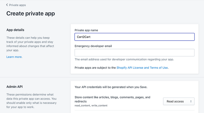 Shopify-private-app-settings