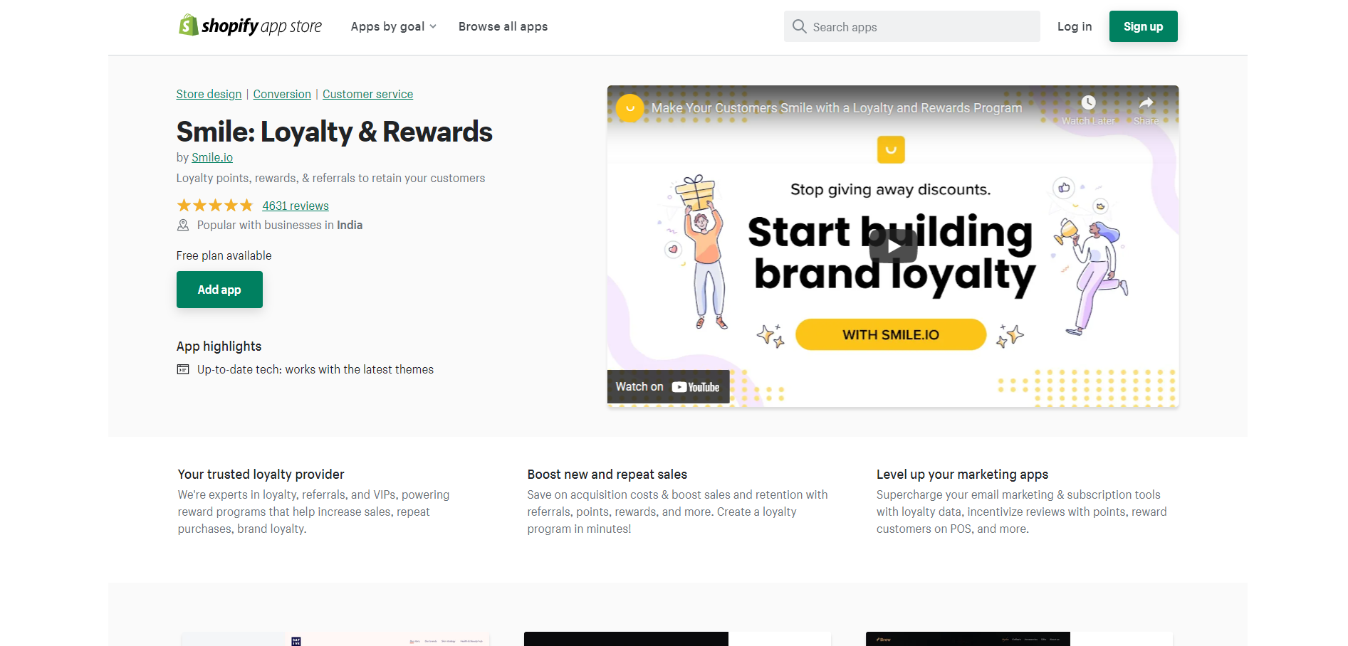 Free Shopify App - Smile: Rewards & Loyalty