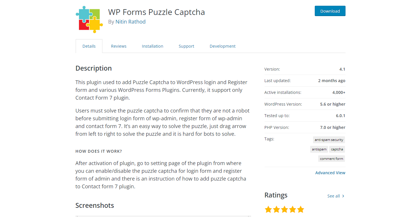 WP Forms Puzzle Captcha - WordPress captcha plugin