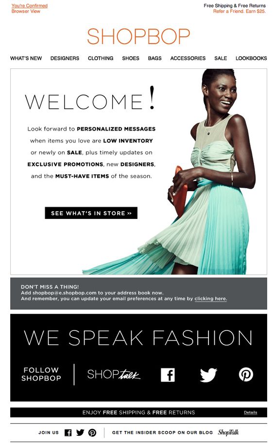Welcome email template for eCommerce email marketing templates
