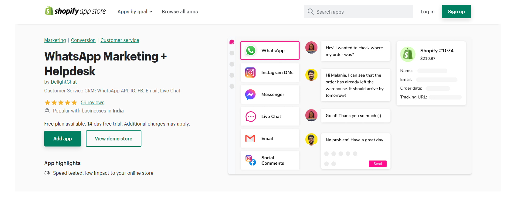Whatsapp Marketing - Shopify Live Chat app