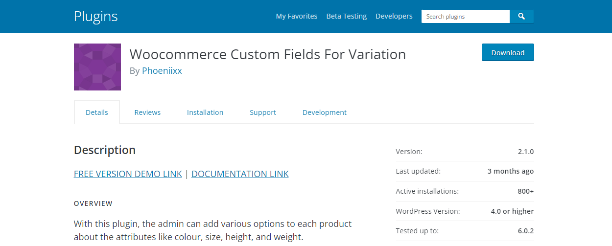 WooCommerce Custom Fields For Variation plugin - WordPress custom fields plugin